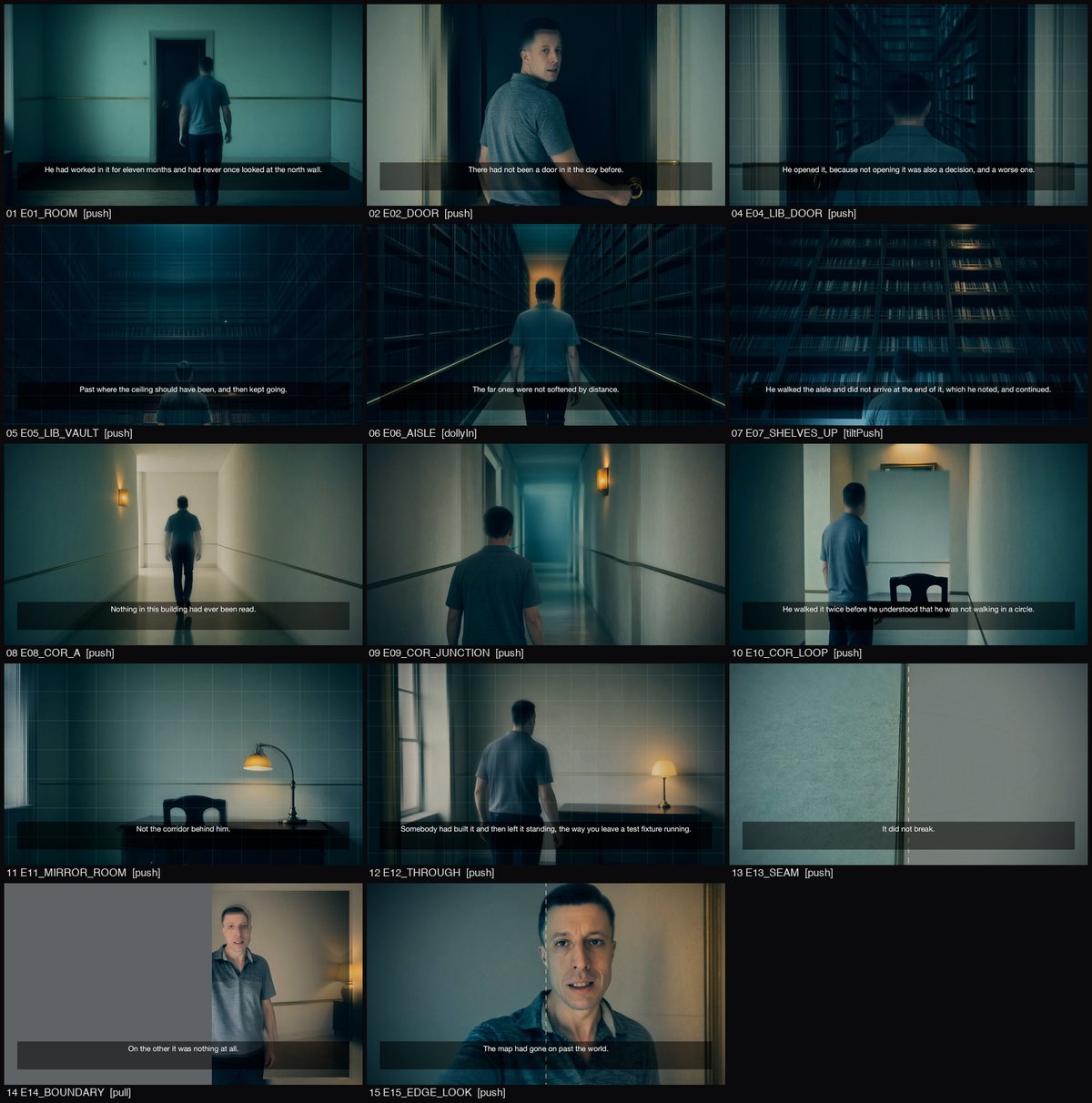 Fourteen story frames in order